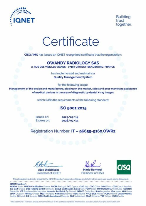 Certification ISO 9001 Owandy Radiology